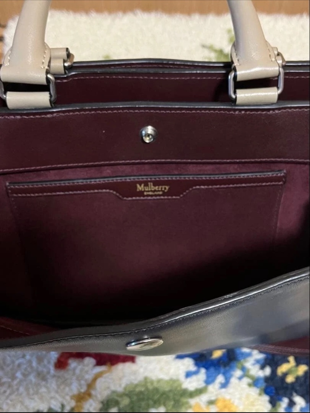 Mulberry Navy Leather Satchel with Brown Strap and Cream Handles - Picture 4 of 12